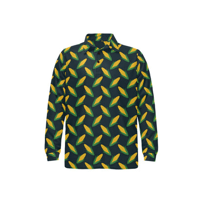 Corn Pattern Print Design 02 Long Sleeve Polo Shirt For Men's
