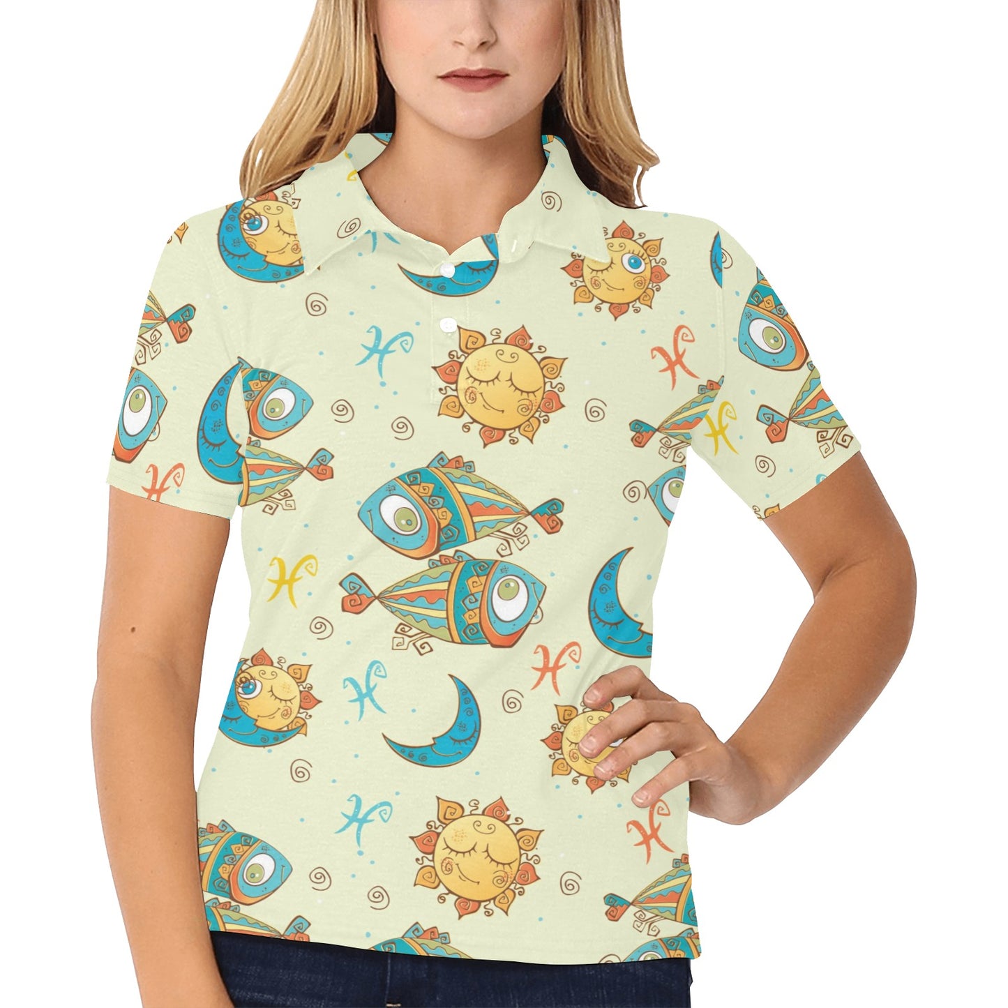 Pisces Pattern Print Design A03 Women's Polo Shirt