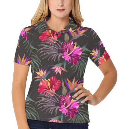Hibiscus Pattern Print Design HB014 Women's Polo Shirt