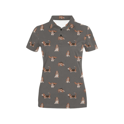 Basset Hound Pattern Print Design 03 Women's Polo Shirt