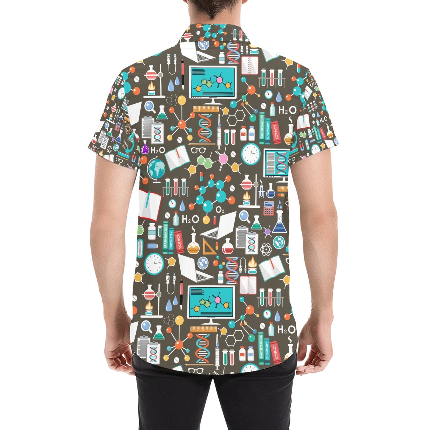 Science Print Design LKS303 Men Short Sleeve Button Up Shirt