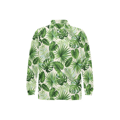 Palm Leaf Pattern Print Design A01 Long Sleeve Polo Shirt For Men's