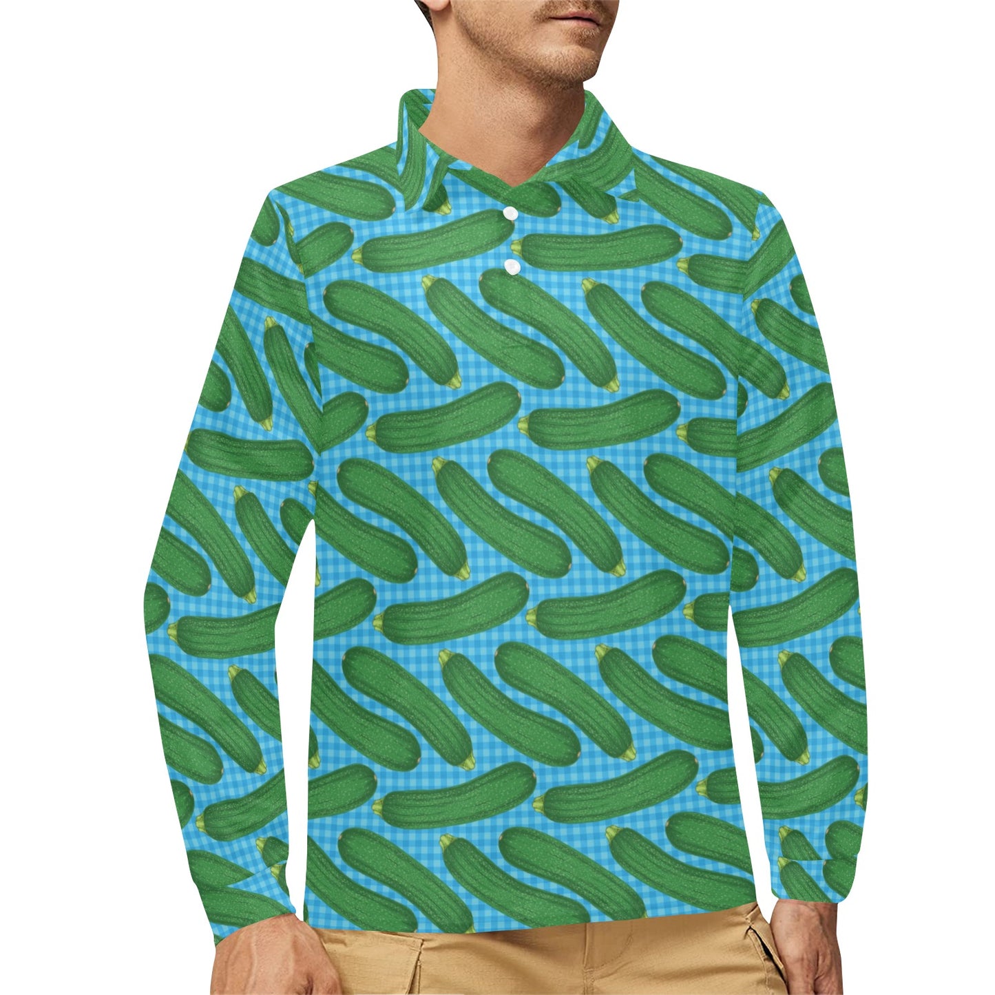 Zucchini Print Design LKS301 Long Sleeve Polo Shirt For Men's