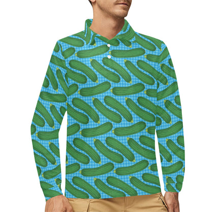 Zucchini Print Design LKS301 Long Sleeve Polo Shirt For Men's