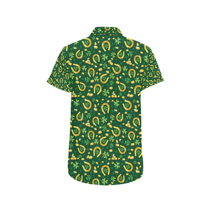 Shamrock Horse Shoes Saint Patrick's Day Print Design LKS307 Men Short Sleeve Button Up Shirt