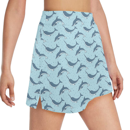 Narwhal Dolphin Print 17" Golf & Pickleball Skort with Pockets