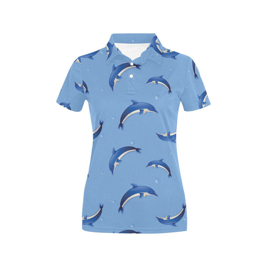 Dolphin Blue Print Women's Polo Shirt