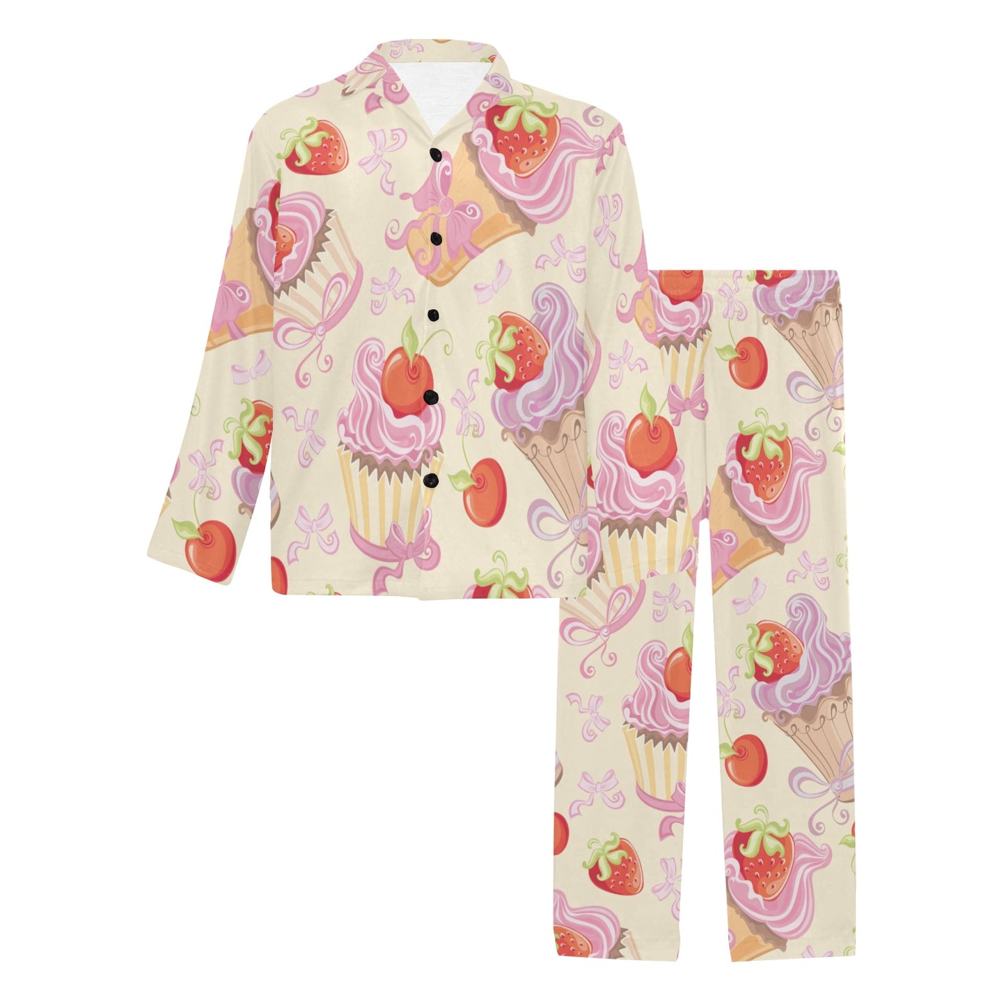 Strawberry Pink CupCake Men's Long Pajama Set