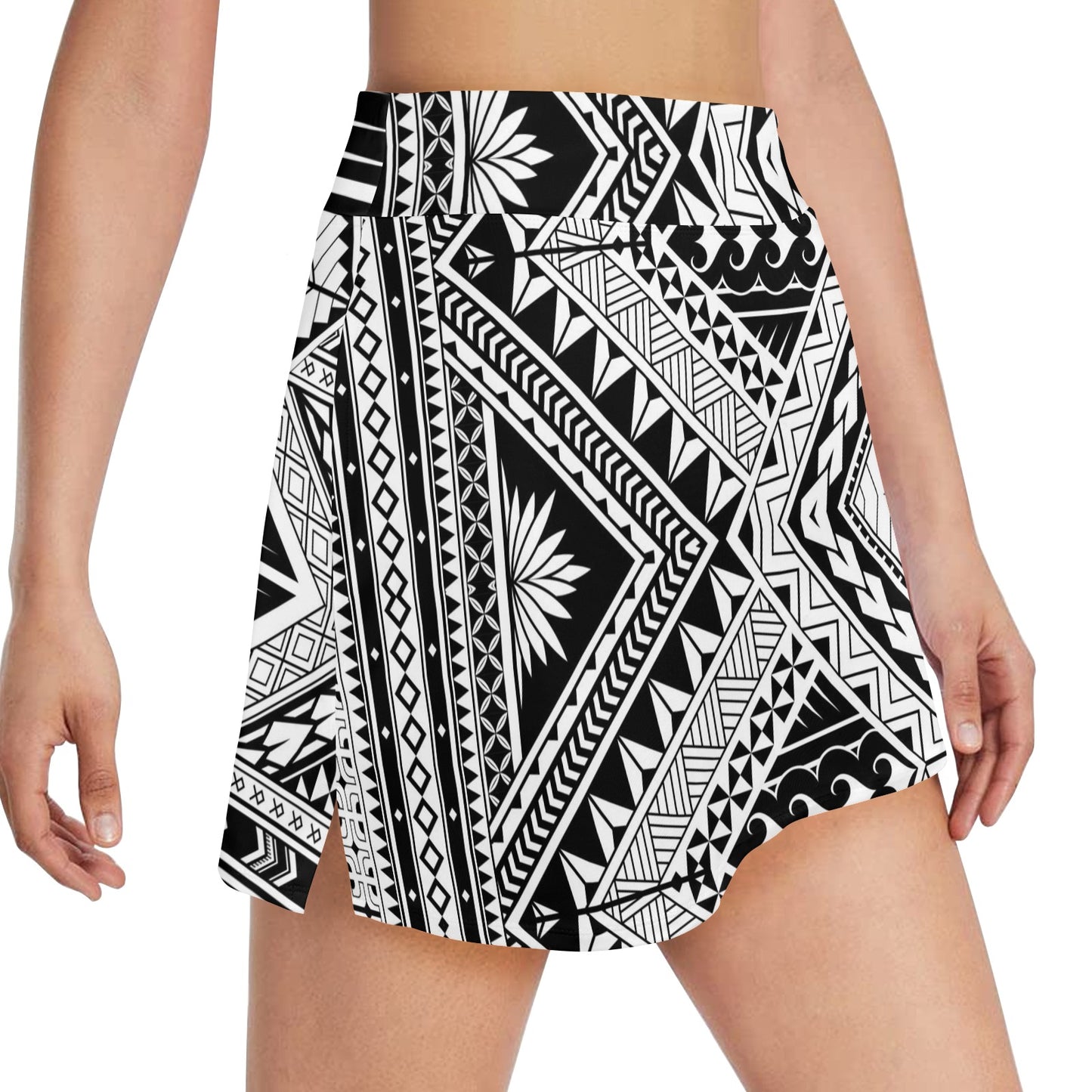 Samoan Tattoo Style Print Design LKS307 17" Golf & Pickleball Skort with Pockets