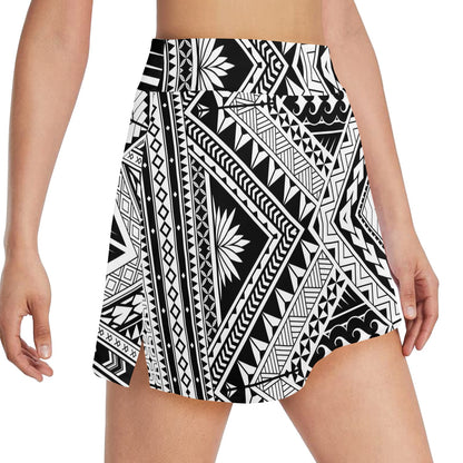 Samoan Tattoo Style Print Design LKS307 17" Golf & Pickleball Skort with Pockets