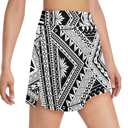 Samoan Tattoo Style Print Design LKS307 17" Golf & Pickleball Skort with Pockets