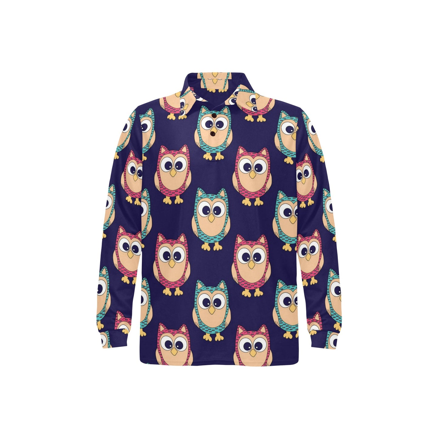 Owl Pattern Print Design A06 Long Sleeve Polo Shirt For Men's