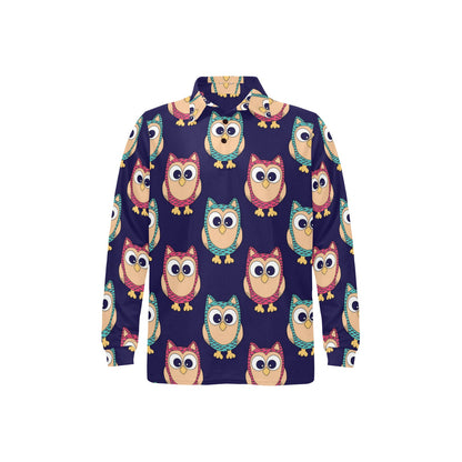 Owl Pattern Print Design A06 Long Sleeve Polo Shirt For Men's