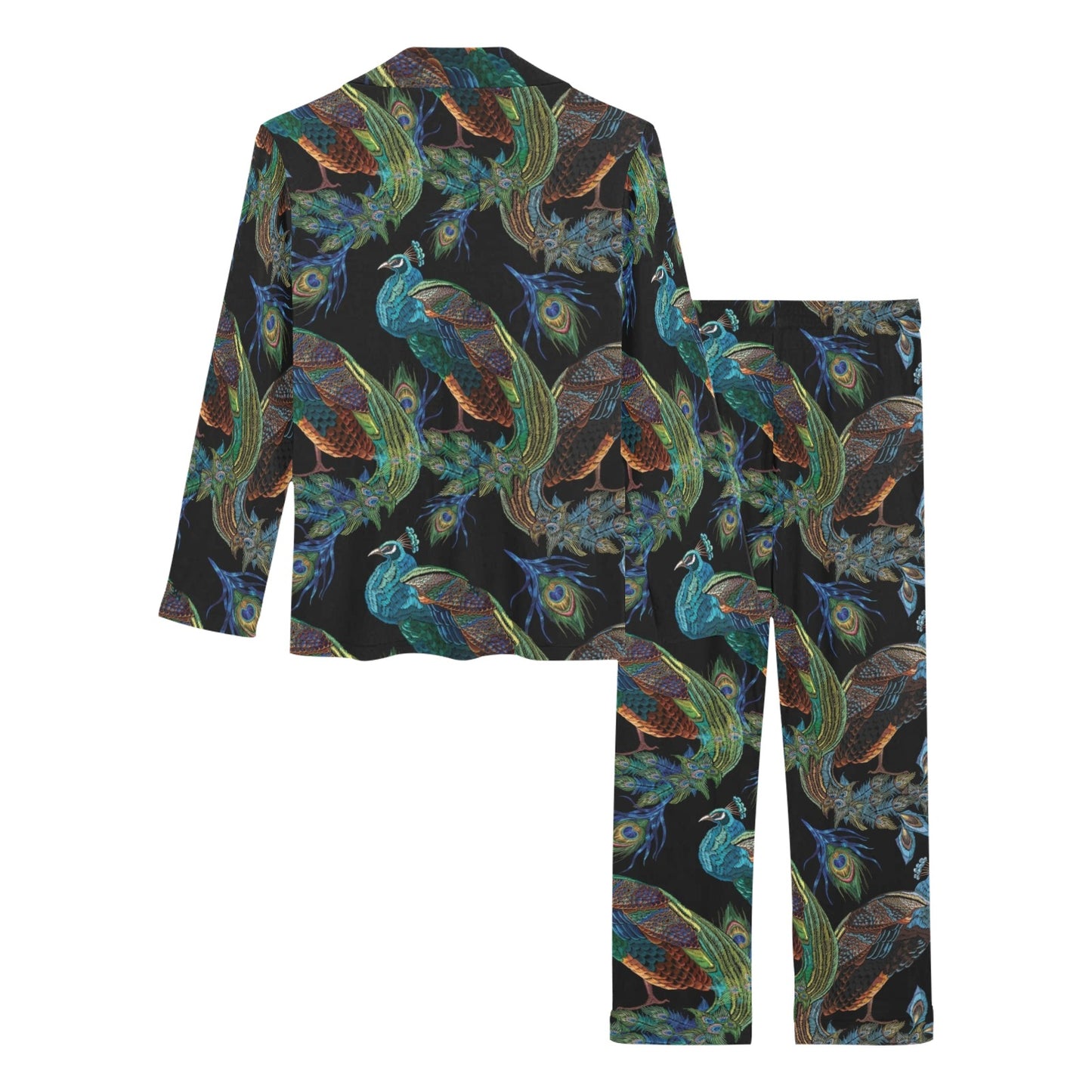 Peacock Pattern Print Design A04 Women's Long Pajama Set