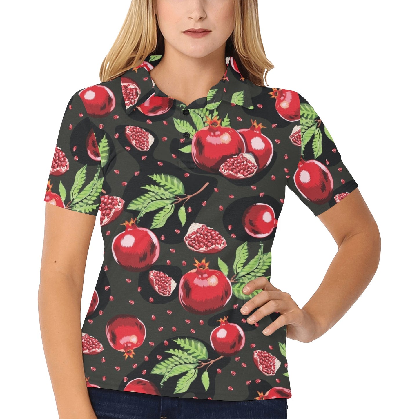 Pomegranate Pattern Print Design PG06 Women's Polo Shirt