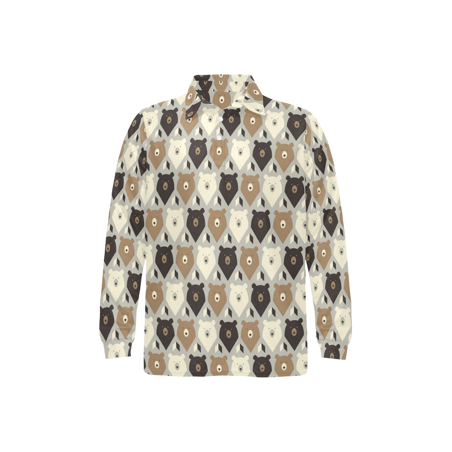 Bear Pattern Print Design 04 Long Sleeve Polo Shirt For Men's
