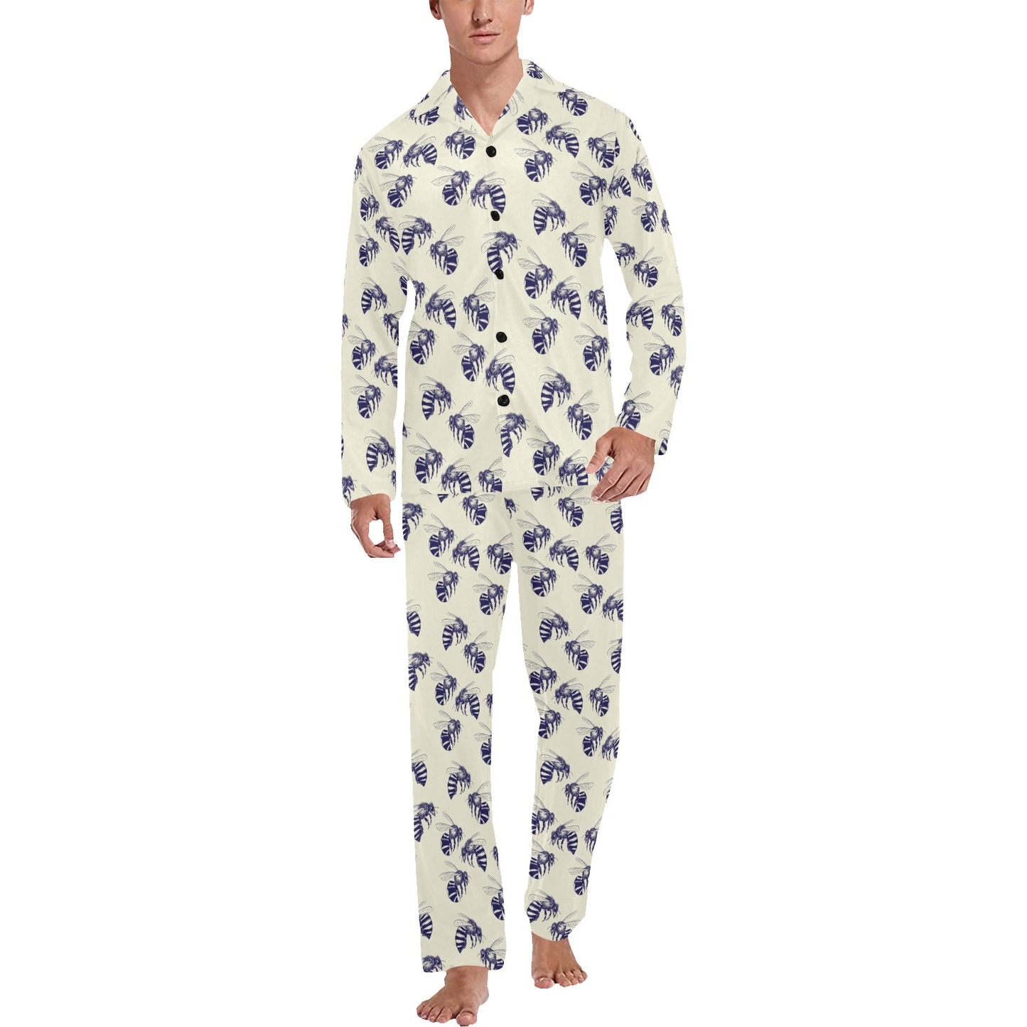 Bee Pattern Print Design 02 Men's Long Pajama Set