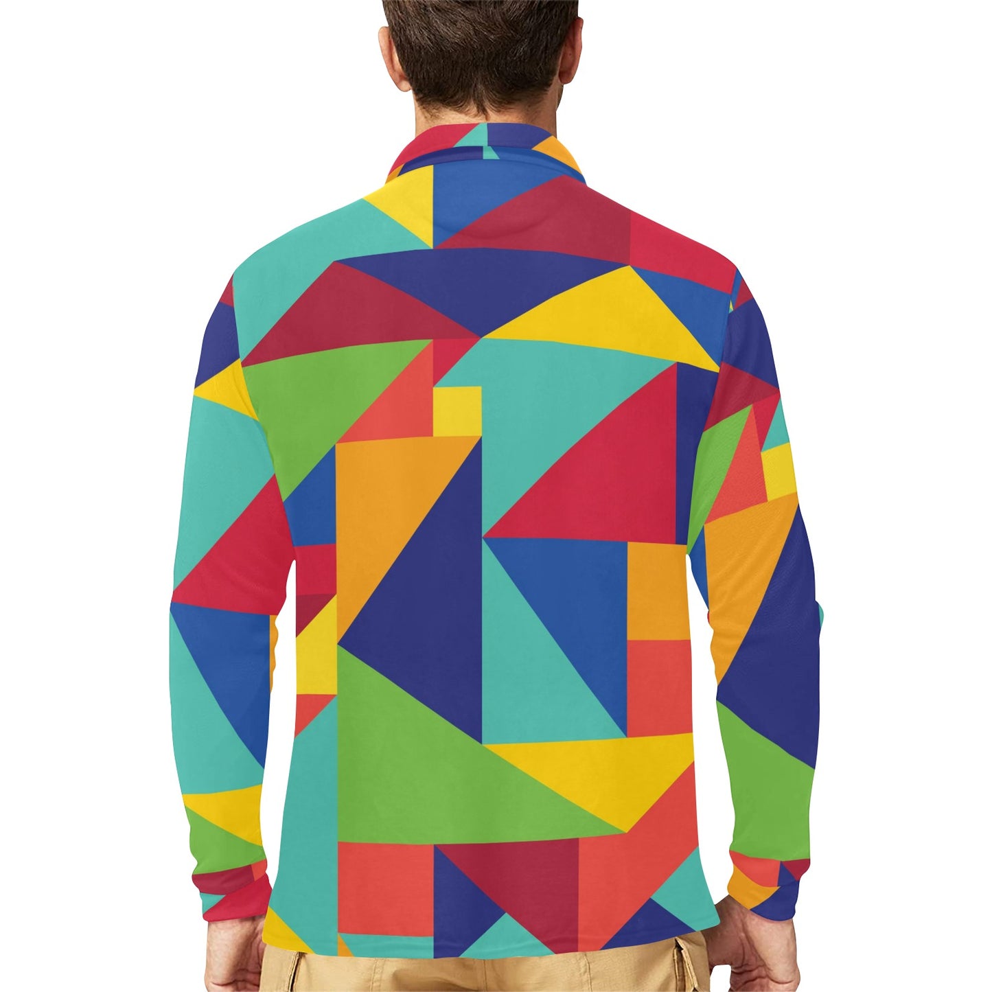 Mosaic Pattern Print Design 01 Long Sleeve Polo Shirt For Men's