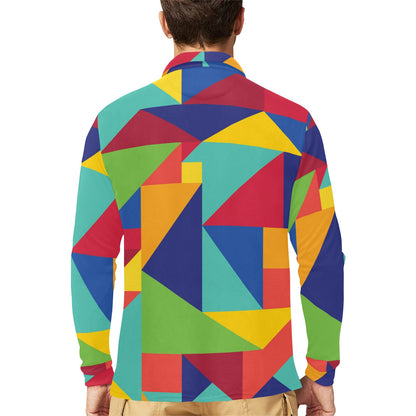 Mosaic Pattern Print Design 01 Long Sleeve Polo Shirt For Men's