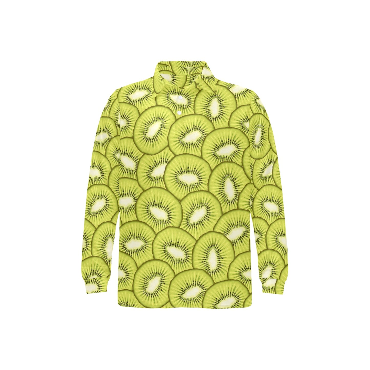 Kiwi Pattern Print Design KW07 Long Sleeve Polo Shirt For Men's