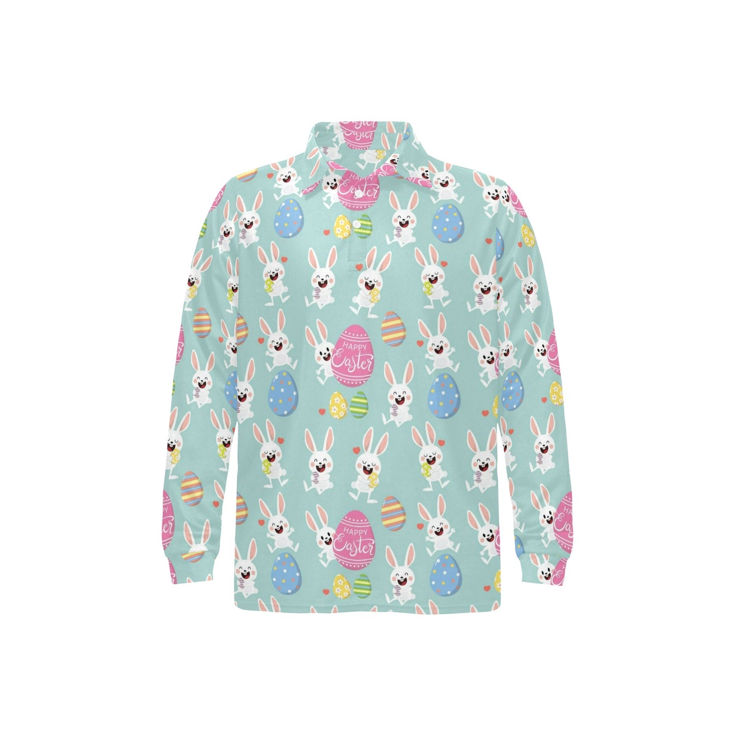 Easter Eggs Pattern Print Design RB014 Long Sleeve Polo Shirt For Men's