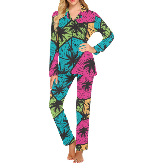 Palm Tree Pattern Print Design PT09 Women's Long Pajama Set