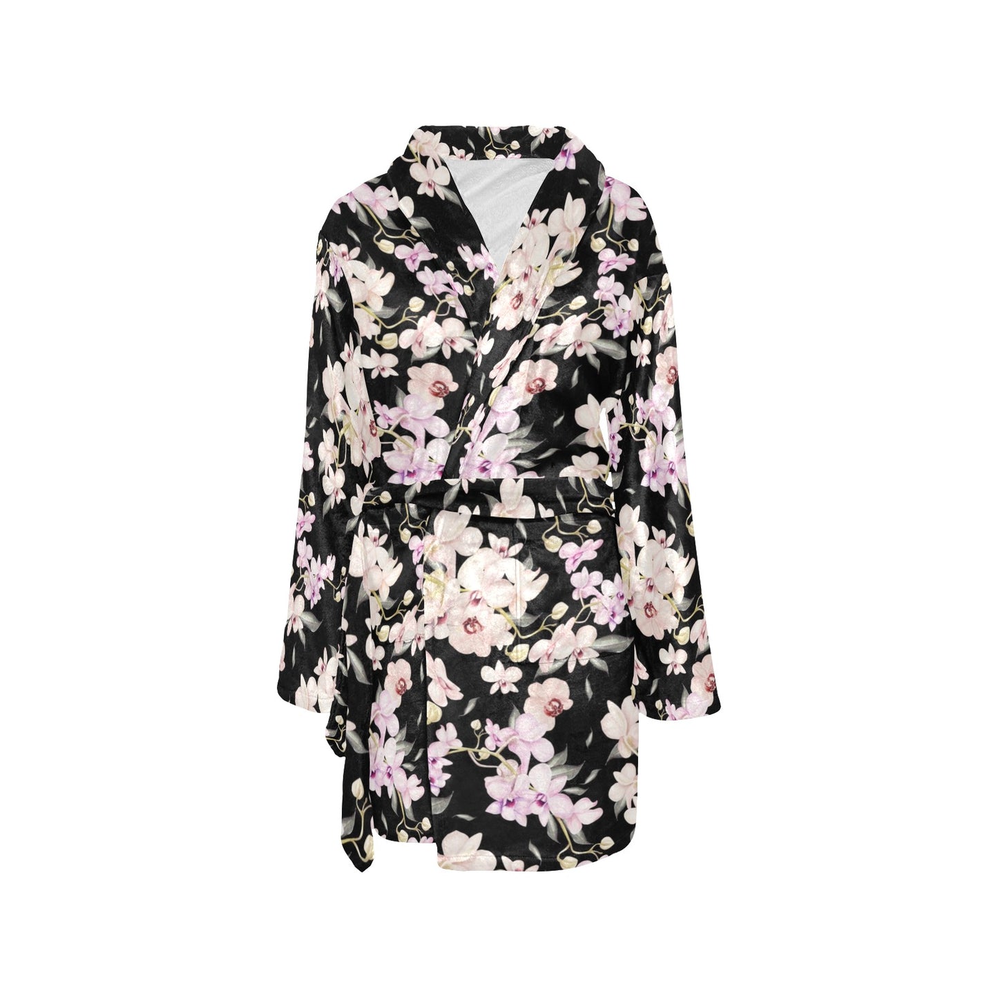 Orchid White Pattern Print Design OR03 Women's Fleece Robe