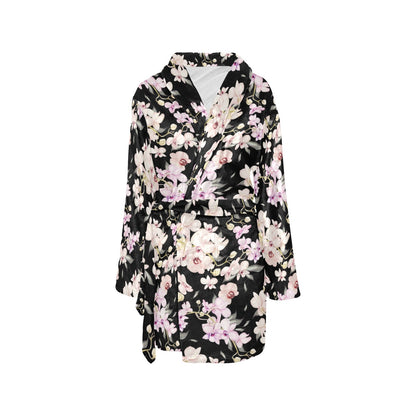 Orchid White Pattern Print Design OR03 Women's Fleece Robe