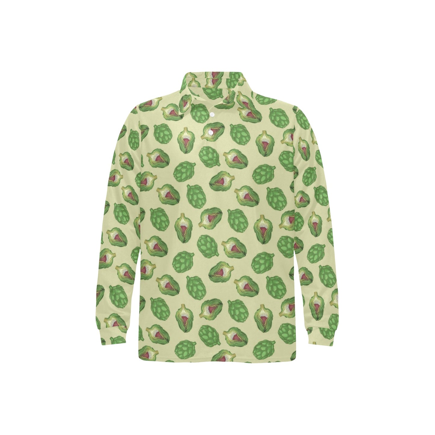 Artichoke Pattern Print Design 03 Long Sleeve Polo Shirt For Men's