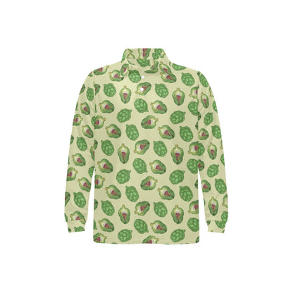 Artichoke Pattern Print Design 03 Long Sleeve Polo Shirt For Men's