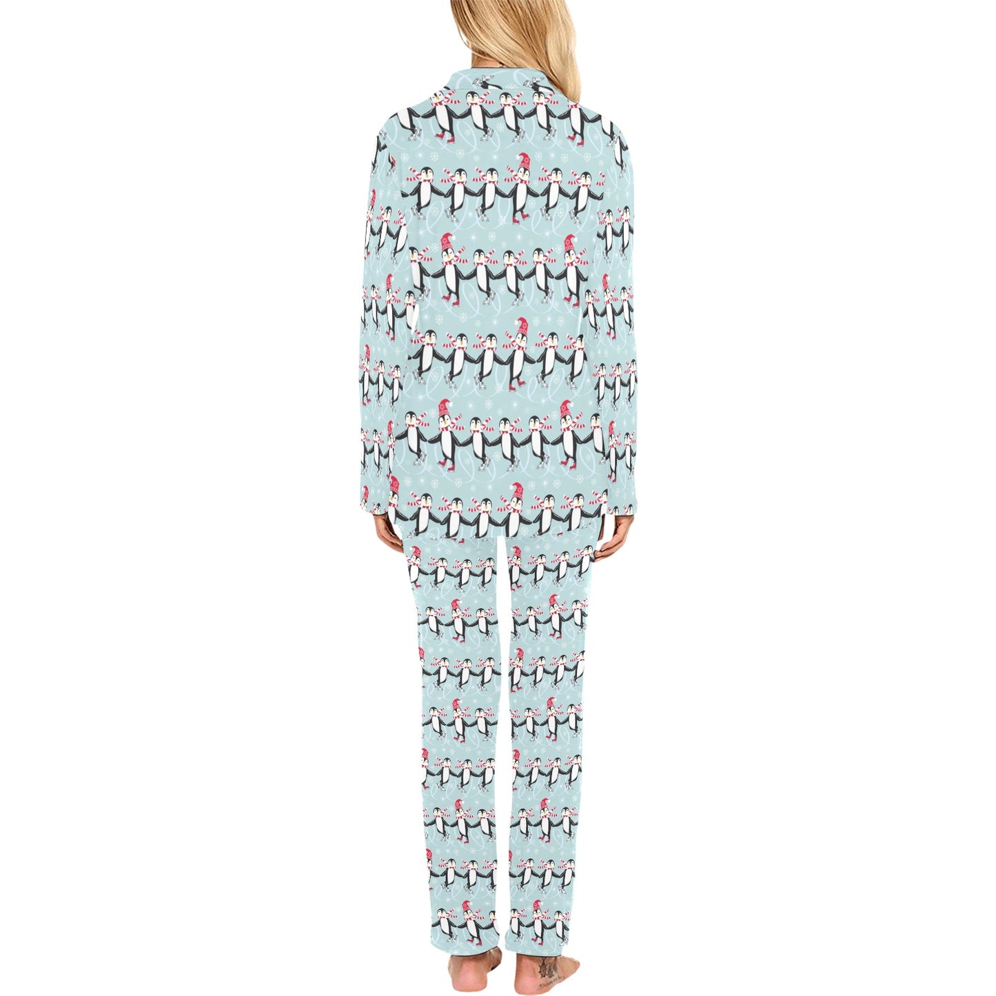 Penguin Sking Design Women's Long Pajama Set