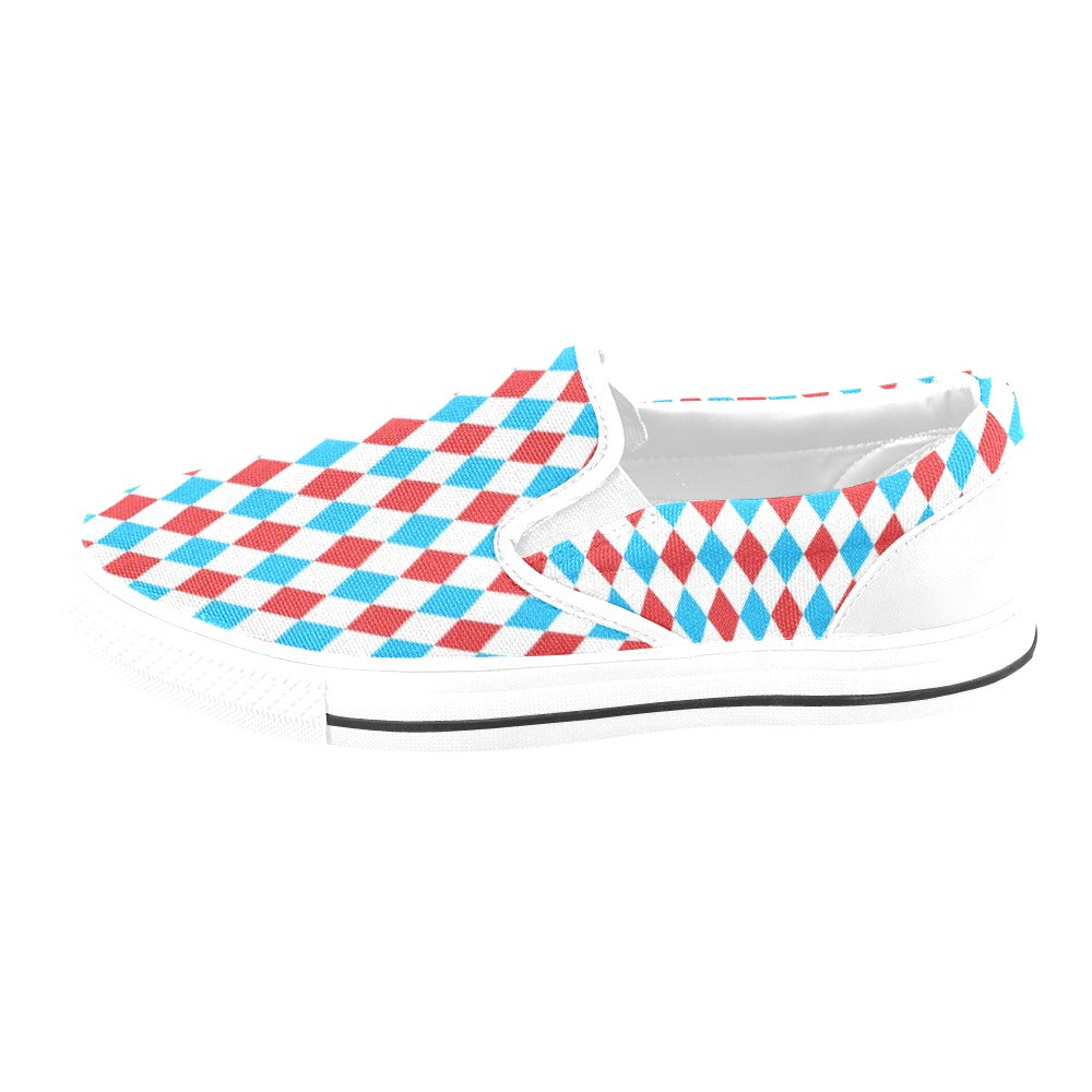 Harlequin Print Design LKS402 White Slip Ons Canvas Women's Shoes