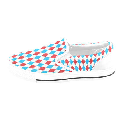 Harlequin Print Design LKS402 White Slip Ons Canvas Women's Shoes