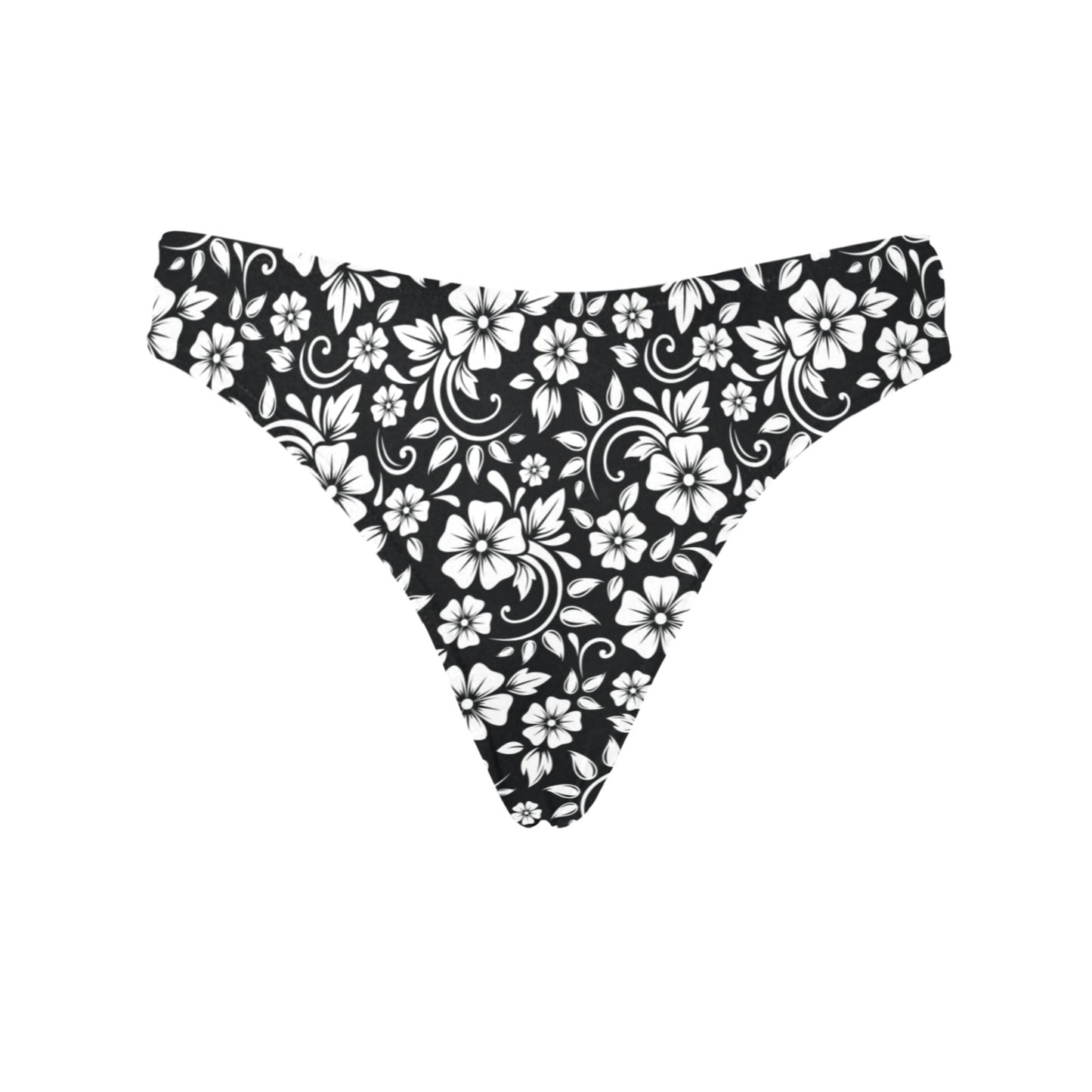 Floral Black White Themed Print Women's Thongs