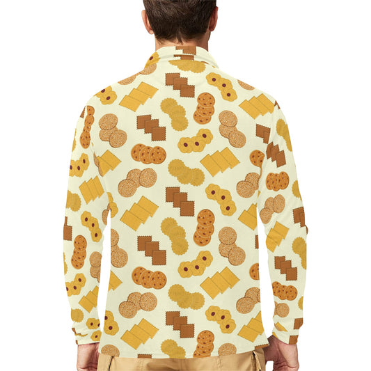 Cookie Pattern Print Design 06 Long Sleeve Polo Shirt For Men's