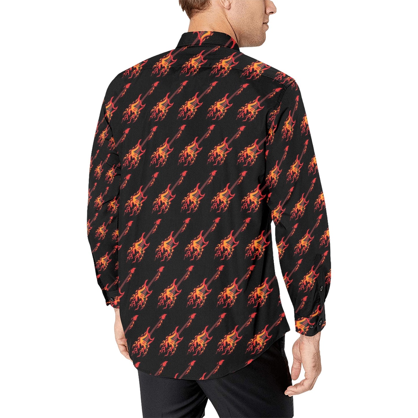 Electric Guitar Print Design LKS406 Men's Long Sleeve Dress Shirt