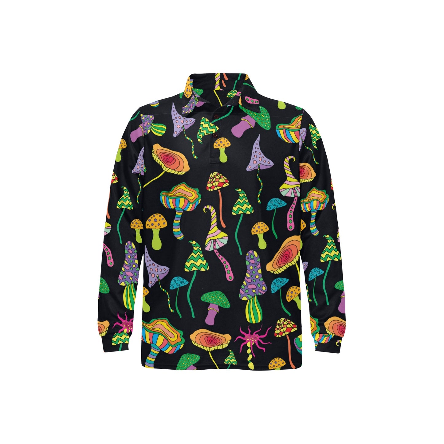 Psychedelic Mushroom Pattern Print Design A02 Long Sleeve Polo Shirt For Men's