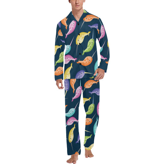 Narwhal Colorful Pattern Print Design 03 Men's Long Pajama Set