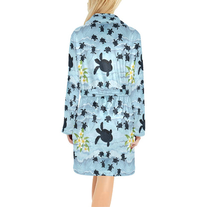 Sea Turtle Pattern Print Design T011 Women's Fleece Robe
