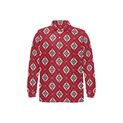 Aztec Pattern Print Design 10 Long Sleeve Polo Shirt For Men's