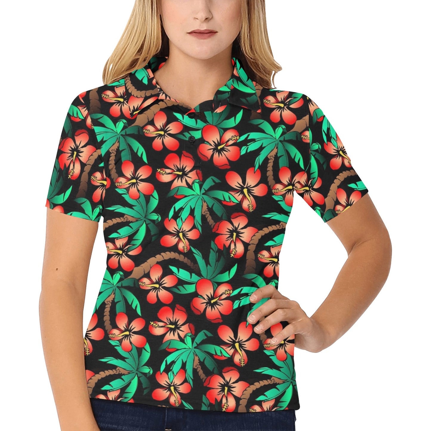 Hawaiian Themed Pattern Print Design H022 Women's Polo Shirt