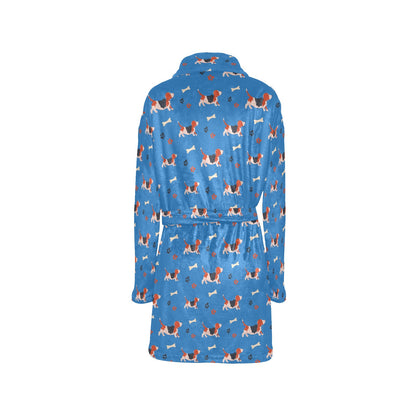 Basset Hound Pattern Print Design 02 Women's Fleece Robe