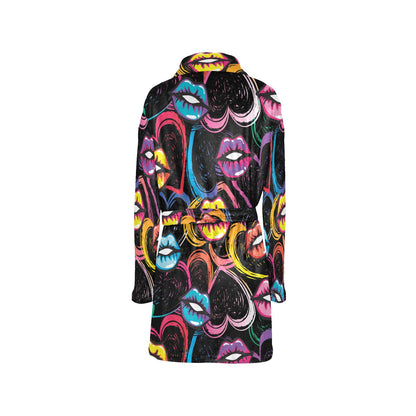 Pop Art Lip Pattern Print Design A03 Women's Fleece Robe