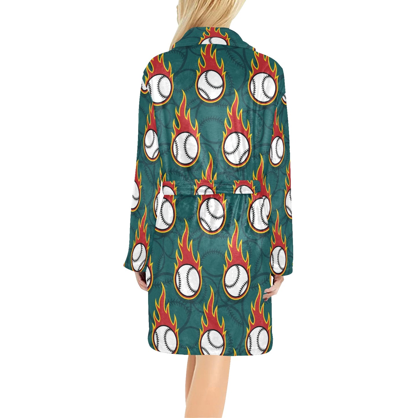 Baseball Fire Print Pattern Women's Fleece Robe