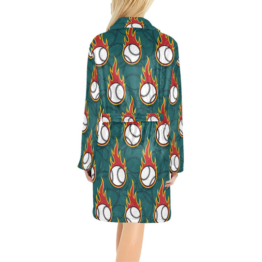 Baseball Fire Print Pattern Women's Fleece Robe