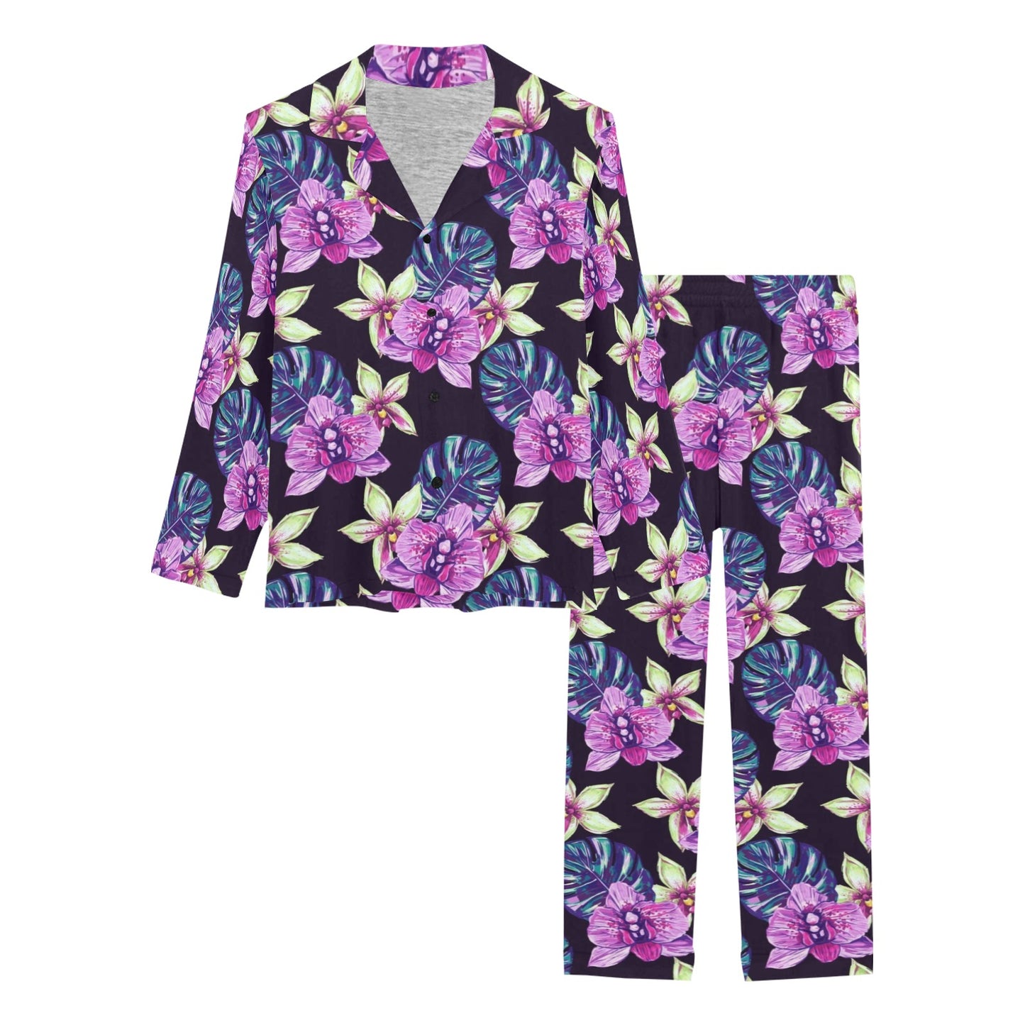 Orchid Pattern Print Design OR010 Women's Long Pajama Set