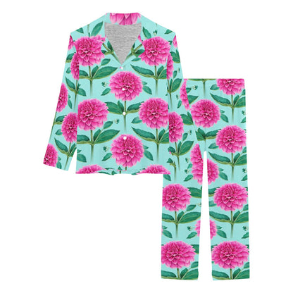 Dahlia Pattern Print Design DH08 Women's Long Pajama Set
