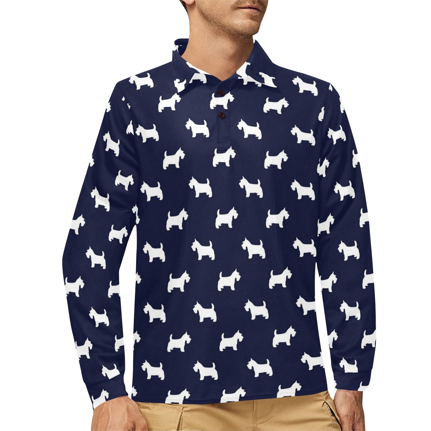 Scottish Terriers Print Design LKS3019 Long Sleeve Polo Shirt For Men's