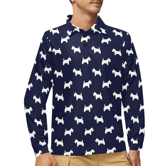 Scottish Terriers Print Design LKS3019 Long Sleeve Polo Shirt For Men's
