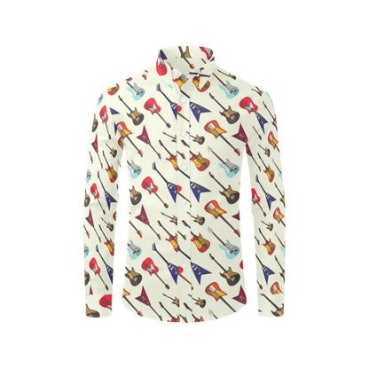 Electric Guitar Print Design LKS404 Men's Long Sleeve Dress Shirt